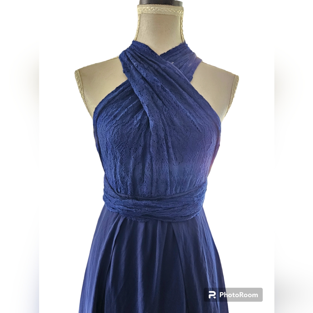 Angel Biba | Navy Infinity Dress | 2 Splits w built-in shorts | Formal | Size 8 - Picture 3 of 4